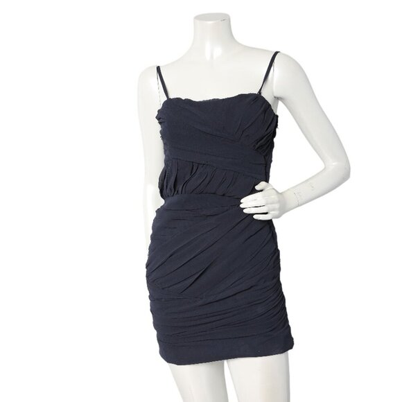 Soprano Ruched Mini Dress Cocktail Navy Sweetheart Neckline Short Boned Bodice - Picture 1 of 12
